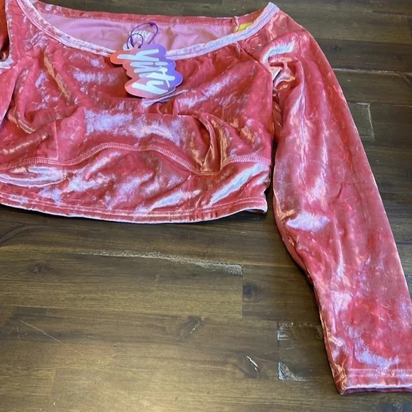 Yitty Plusshy Shaping Top Pink Velour Velvet Crop Top Long Sleeve 1X Barbie - Picture 7 of 10